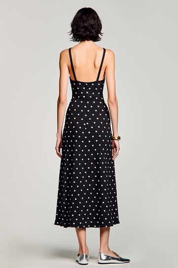 Robe midi à pois noirs